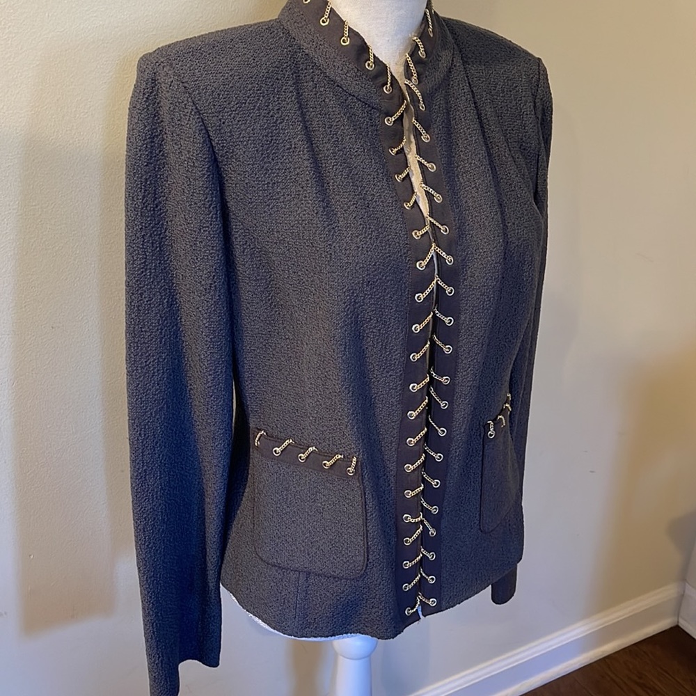 Gorgeous St John Knit jacket with chain detail in slate (gray)  size 10